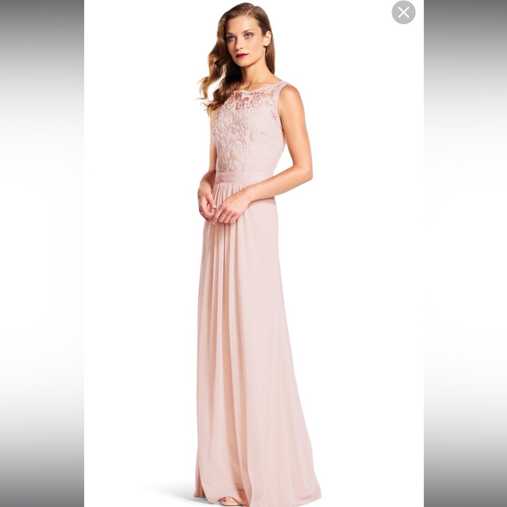 Adrianna Pappell Blush Sequin Mesh Stretch Tulle Gown